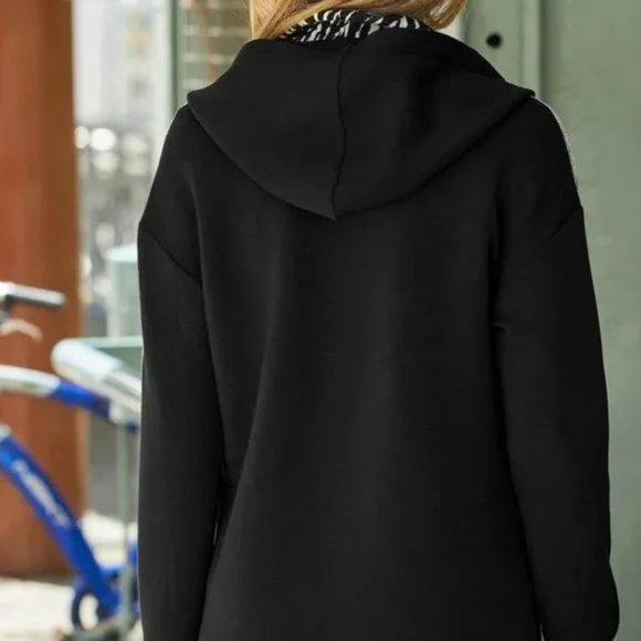 Boston Proper Rhinestone Clear Crystal Trim Zip Up Black Hoodie Jacket XS NWOT - Picture 5 of 7